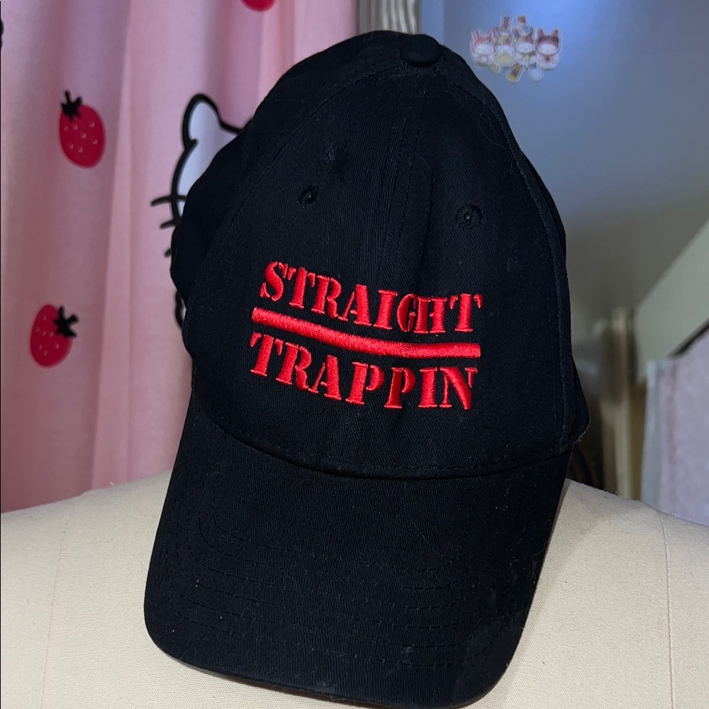 Black Cap with Red Embroidery